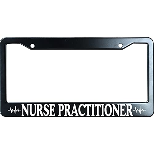Black Nurse Practitioner Heartbeat Stainless Steel License Plate Frame for Men/Women with 2 Screw Caps for US/CA Vehicles - color: Nurse Practitioner Heartbeat
