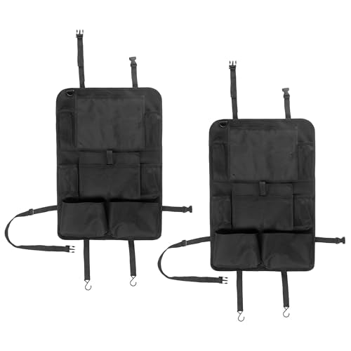 Stalwart Car Seat Organizer 2-Pack - Car Organization Attachments for Backseat with 9 Pockets and Tablet Holder - Road Trip Essentials (Black)