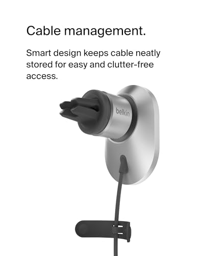 Belkin MagSafe-Compatible Wireless Car Charger 15W, Fast Charging Wireless Charger - Powerful Magnetic Vent Holder for iPhone 17, 16, 15, 14, 13 Series, Pixel 10, Secure Car Phone Mount - White - style: Charging Mount