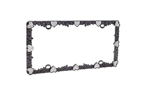 Creathome 3D Daisy Heart License Plate Frame from Pure Zinc Alloy Metal Perfect Plate Holder, Matt Black Daisy with Silver Reflective Heart - color: Matt Black with Silver Reflective Heart