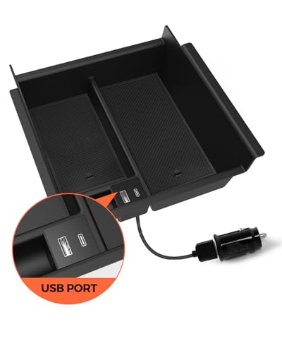 DrCarNow Upgrade for Toyota 4Runner Center Console Organizer Tray with USB Port 2010-2023 2024, Secondary Insert Storage Armrest Box ABS Black Materials for 4Runner 2010-2024 5th Gen Car Accessories
