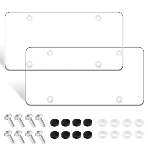 License Plate Protector 2 Pack, Clear License Plate Cover 12.08 * 6.02’’ Universal, Plate Cover for Car Plastics, Car Frame Cover Shield with Screws Transparent Spacers Screw Caps by XIOGZAXI - style: Style A