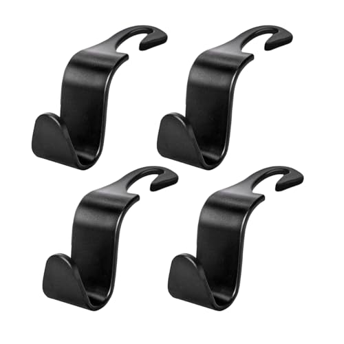 povtii 4 PCS Car Seat Headrest Hooks, Auto Backseat Organizer Hanger Holder, Vehicle Seat Back Storage Hooks for Purse Coat Umbrella Grocery Bag Handbag, Interior Car Accessories (Black) - color: Black