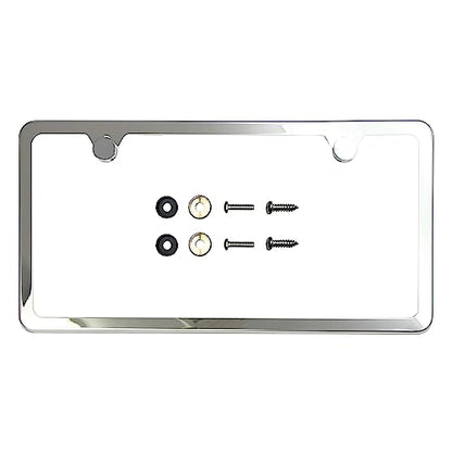 T304 Stainless Steel Polish Mirror Two Hole Slim License Plate Frame Holder Tag w/Chrome Metal Cap …