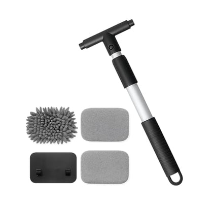 Car Windshield Cleaning Tool, Vehicle Window Cleaner with 3 Reusable Pads & Extendable Handle, Automotive Glass Wiper Wash Kit for Interior Exterior, Universal for Vehicles (Rectangular) - size: Rectangular