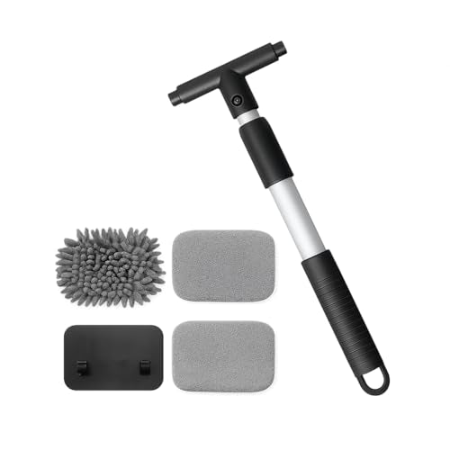 Car Windshield Cleaning Tool, Vehicle Window Cleaner with 3 Reusable Pads & Extendable Handle, Automotive Glass Wiper Wash Kit for Interior Exterior, Universal for Vehicles (Rectangular) - size: Rectangular