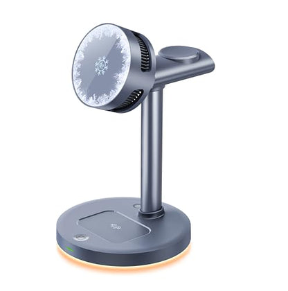 Qi2.2 Certified 25W Semiconductor Cooler Wireless Charger, 3 in 1 Charging Station with ice Block Silent Cooling Fan, Compatible with iPhone 17/16/15/14/13/12, Apple Watch, AirPods (Gray) - color: gray