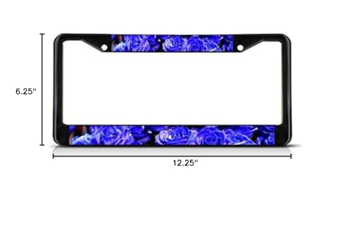 Fastasticdeals Blue Rose Flowers Metal License Plate Frame Tag Border Two Holes Black