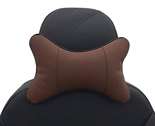 Car Neck Pillows 2pcs Pack Car Headrest Pillow Pu Leather Car Cervical Pillows for Traveling Car Pillows Filled by Fiber (Brown) - color: Brown
