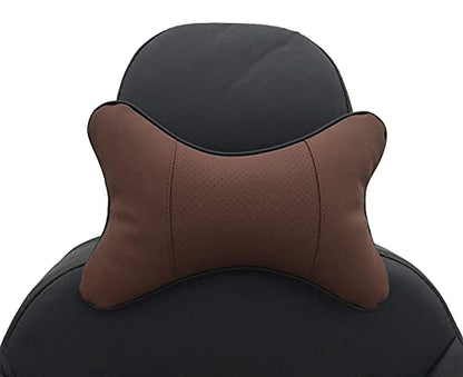 Car Neck Pillows 2pcs Pack Car Headrest Pillow Pu Leather Car Cervical Pillows for Traveling Car Pillows Filled by Fiber (Brown) - color: Brown
