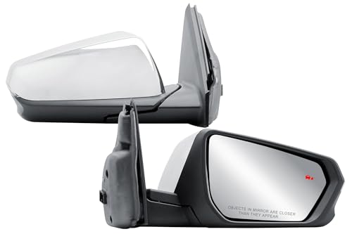Passenger Side Door Mirror for 2018-2024 Chevrolet Equinox/GMC Terrain | Heated Glass | Turn Signal Light | BLIS (Blind Spot Sensor) | Chrome Cover | Manual Fold - color: Chrome Passenger (RH) Side