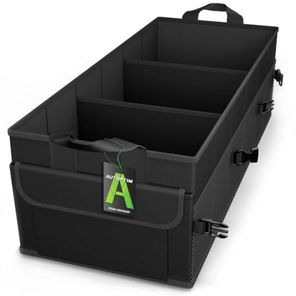 AUTOPTIM Car Trunk Organizer - 85L Collapsible Car Organizer with Non Slip Bottom for Groceries, Trunk Storage with Base Panel for SUV Sedan Van, 3 Compartments (Black, Large) - size: Large