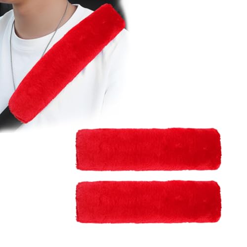 2 PCS Seat Belt Shoulder Pads, Soft Fluffy Plush Seat Belt Shoulder Strap Covers, Comfy Warm Seat Belt Strap Cover Shoulder Cushion for Adult Children, Car Accessories (Red) - color: Red