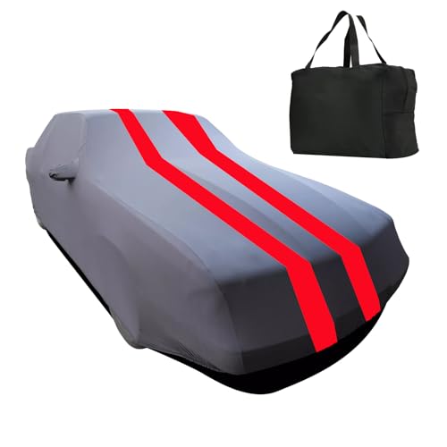 Indoor Car Cover Compatible with Ford Mustang（1994-2024 Custom-fit Breathable Dust-Proof Stretch Car Cover for Underground Garage, Car Show （Black+Red） - size: Compatible with Mustang