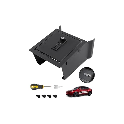for Tesla Center Console Safe Organizer with 4-Digit Lock Model Y Juniper Model 3 Highland Accessories 2025 2026 No Drill Glove Case with Combination Lock Armrest Anti-Theft Storage Tray Box - size: Juniper & Highland Safe Organizer
