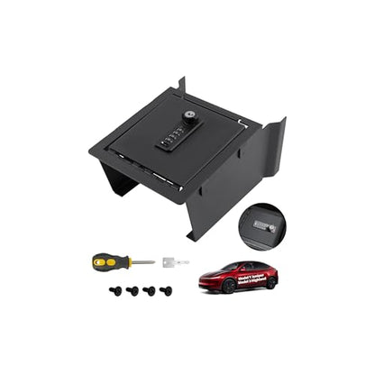 for Tesla Center Console Safe Organizer with 4-Digit Lock Model Y Juniper Model 3 Highland Accessories 2025 2026 No Drill Glove Case with Combination Lock Armrest Anti-Theft Storage Tray Box - size: Juniper & Highland Safe Organizer