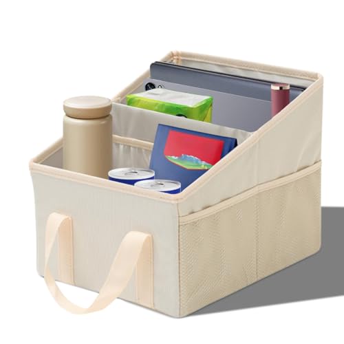 Craedli Car Seat Organizer, Collapsible Trunk Organizer Backseat Car Storage Box with 2 Compartments and Multiple Pockets, Passenger Seat Organizer with Handles for Front/Back Consoles (Beige) - color: Beige