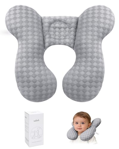 KAKIBLIN Baby Travel Pillow, Upgraded Baby Neck Pillows for Car Seat, Infant Neck Support Pillow for Head and Neck,Newborn Head Support for Car Seat,Stroller, Pushchair - color: Pure Grey