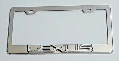 Raised 3D Chrome Emblem Mirror Stainless Steel License Plate Tag Frame Cover Rust Proof Bolts Caps fits Lexus