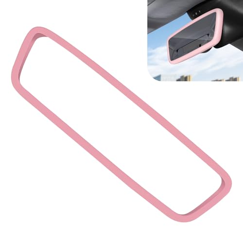 Car Rear View Mirror Protector Frame, Silicone Auto Rearview Mirror Cover, Compatible with Model 3 and Y, Rear View Trim Frame Decoration, Cars Decorations Interior (Pink) - color: pink