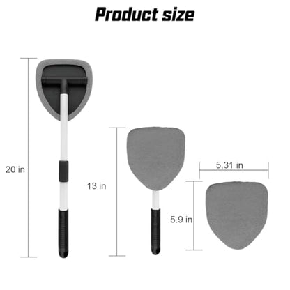 Car Windshield Cleaner Tool, Vehicle Window Detailing Cleaning Kit with Extendable Handle & 4 Washable Microfiber Pad, Auto Glass Wiper Cleaner for Exterior & Interior, Universal Fit (Gray) - color: Gray