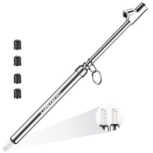 LUMITECO Dual Head Tire Pressure Gauge, Heavy Duty Extension Air Tire Gauge for Tire Pressure Range 10-150PSI 1-10BAR, Straight Foot Dual Head Chuck Auto Service Gage for Car,Semi Truck,RV,Motorcycle - size: 1 Pack Titanium Silver