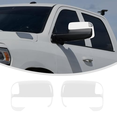 Linskip Driver and Passenger Side Mirror Cover with Side Protection Compatible with Ram 2500/3500 2019 2020 2021 2022, Door Mirror Bezel Caps for Ram 2500 3500 Exterior Accessories(White) - color: White