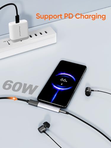 CableCreation USB C to 3.5mm Headphone and Charger Adapter, 2 in 1 Type-C to 3.5mm Audio Hi-Res with PD Fast Charge, USB C to Aux with Charging Dongle for iPhone 16 15 Pro Max, Galaxy 24+, Pixel, iPad - style: USB C+3.5mm Audio+60W USB C Charging