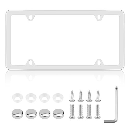 Chrome License Plate Frame Made of Zinc Alloy Metal, Universal Car Accessories,1 Pack License Plate Holder Never Rust and Unbreakable with Metal Screws& Chrome Caps and Screwdriver (1 PCS Silver) - color: 1 PCS Silver
