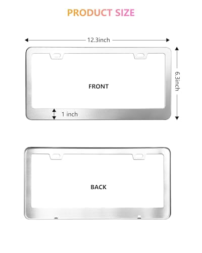 License Plate Frames - 2 Packs Stainless Steel Universal Car Tag Frame for Front and Rear Number Holder with Screws & Chrome Caps - style: Stainless Steel-Wide Frame-A