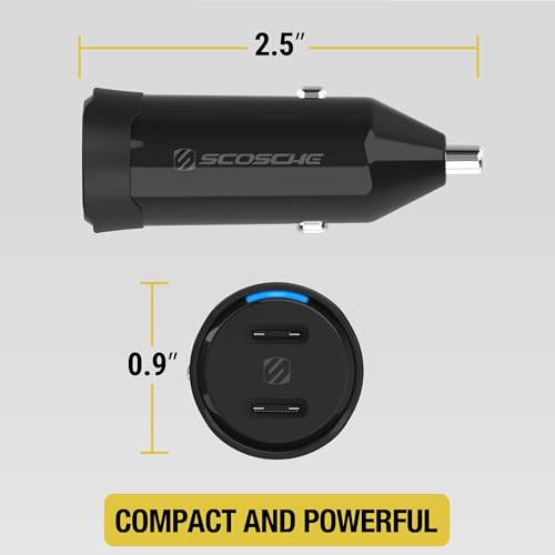 Scosche CPDCC40M PowerVolt 40W Certified Dual Port USB-C Car Charger, Flush Cigarette Lighter Adapter, Fast Charging Car Plug for 12V Power Outlet Compatible with iPhone, Galaxy and All USB-C Devices - size: Dual Port, style: 40W