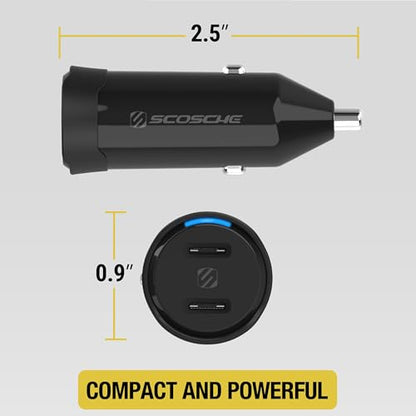 Scosche CPDCC40M PowerVolt 40W Certified Dual Port USB-C Car Charger, Flush Cigarette Lighter Adapter, Fast Charging Car Plug for 12V Power Outlet Compatible with iPhone, Galaxy and All USB-C Devices - size: Dual Port, style: 40W