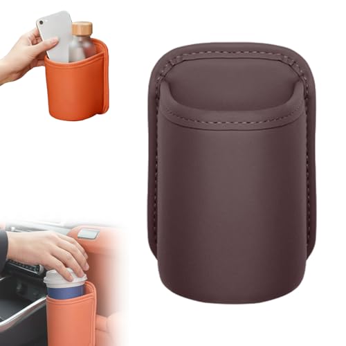 Universal Leather Car Door Cup Holder Trash Can, Leakproof Car Trash Bin,Multifunctional Back Seat Car Organizer for Hold Phones, Snacks, Drinks (Brown) - color: Brown