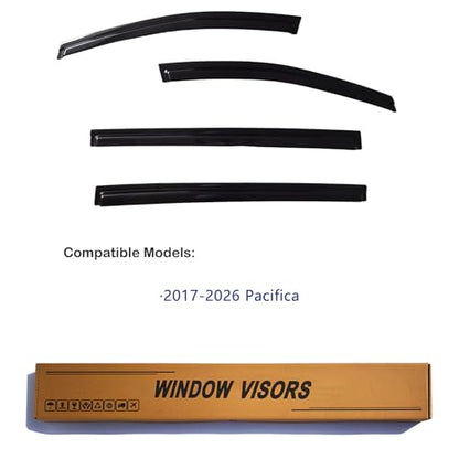 Window Visors Rain Guards fits 2017-2026 Pacifica, Out-Channel Window Wind Deflectors Vent Shades Accessories, Dark Smoke 4 Pcs, 2018 2019 2020 2021 2022 2023 2024 2025 - size: 2017-2026 Chrysler Pacifica