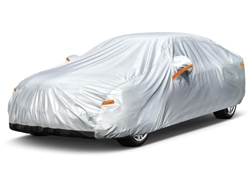 GUNHYI 6 Layers Sedan Car Cover Waterproof All Weather, 100% Waterproof Outdoor Car Covers Full Exterior Covers for Automobiles Sedan Hatch SUV Rain Sun UV Dust Protection. Size A5 (See Size Chart) - color: Silver, size: A5-see Vehicle Size Chart