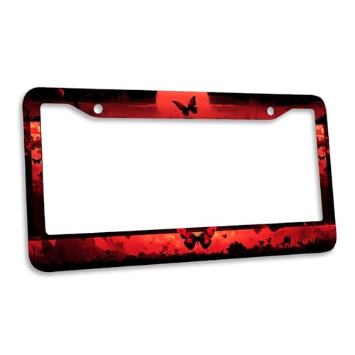Butterfly License Plate Frame Red Moon Gothic Aesthetic Horror Sunset Personalise Stainless Steel Funny Design Compatible with Standard License Plate Holder for USA Canada 6 X 12 Inch with Screws - color: Butterfly, size: 6"L x 12"W(1PC)