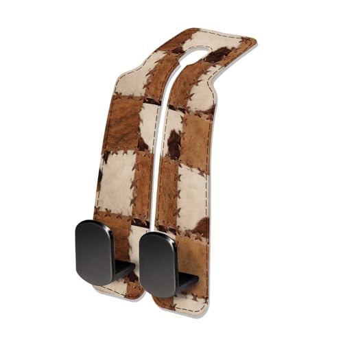 Car Seat Headrest Hook, Universal Leather Cute Hanger Holder Hook, Storage Organizer Interior Accessories for Purse Bags Handbag Retro Cowhide Plaid - color: Retro Cowhide Plaid