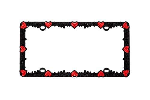 Creathome 3D Daisy Heart License Plate Frame from Pure Zinc Alloy Metal Perfect Plate Holder, Matt Black Daisy with Red Reflective Heart - color: Matt Black with Red Reflective Heart
