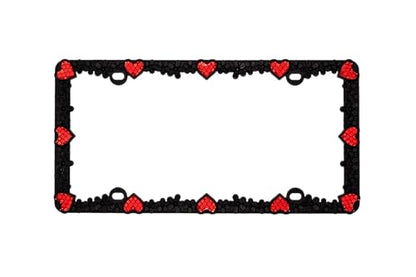 Creathome 3D Daisy Heart License Plate Frame from Pure Zinc Alloy Metal Perfect Plate Holder, Matt Black Daisy with Red Reflective Heart - color: Matt Black with Red Reflective Heart