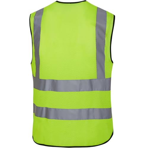 6 Pockets Class 2 Safety Vest for Men Women High Visibility Reflective Construction Vests, Meets ANSI Standard - size: Large