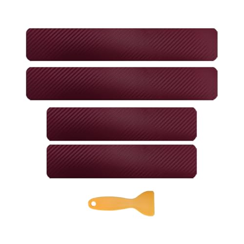 4 PCS Car Door Sill Protectors, 3D Carbon Fiber Anti-Scratch Auto Door Entry Guard Scuff Plate Cover, Waterproof Bumper Guard Threshold Cover Strips for Vehicle Front Rear Doors (Wine Red, 3D) - color: Wine Red, 3D