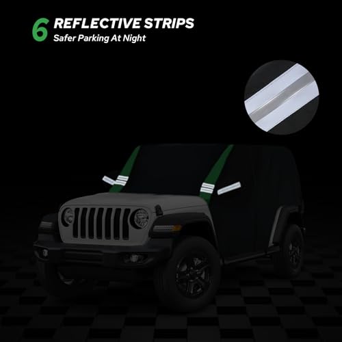 Car Cover Compatible with Jeep Wrangler Waterproof 2 Door Custom Fits for TJ YJ CJ JK JL, Outdoor Half Exterior Sun Rain Snow Dust UV Protection with Trunk Zipper - size: Custom Fit for Jeep Wrangler 2 Door（Half Covers）