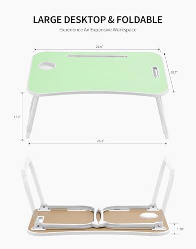 ZEAPTAC Laptop Bed Desk, Foldable Lap Desk, Portable Lap Table, Laptop Stand with Cup Holder & Tablet Slot & Lifting Handle for Working Writing Drawing & Eating - Green - color: Green