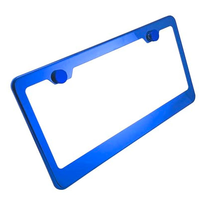 T304 Stainless Steel License Plate Frame – 8K Mirror Polish Finish, Rust-Resistant, Slim Design, Universal Fit, Includes Screw Caps, Washers & Stainless Steel Screws (Blue Chrome) - color: Blue Chrome