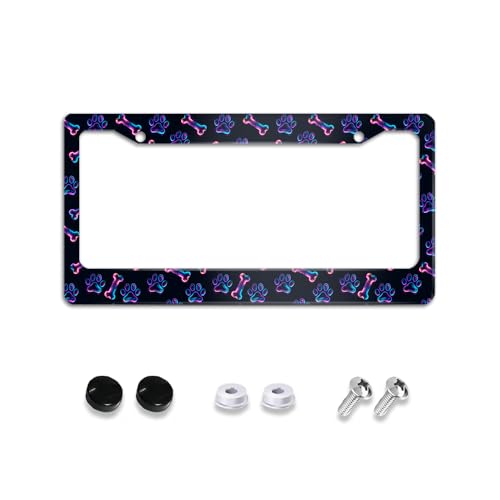 Blue Laser Gradient Dog Paw License Plate Cover Frames Holder Car Accessories for Women, Aluminum Car Tag Frame Decoration Accessory with 2 Holes and Screws 12X6 for Us Vehicle Standard Men - color: Blue Dog Paw