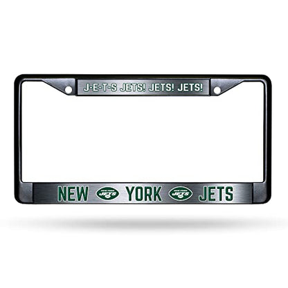 NFL New York Jets J-E-T-S Jets! Jets! Jets! Black Chrome License Plate Frame - 2-Screw Mount - color: Jets