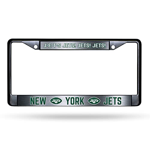 NFL New York Jets J-E-T-S Jets! Jets! Jets! Black Chrome License Plate Frame - 2-Screw Mount - color: Jets