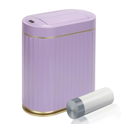 ELPHECO Bathroom Trash Can with Lid Butterfly, Motion Sensor Trash Can Bathroom Decor Automatic Garbage Can Wastebasket Bathroom Accessories, Kitchen, Living Room, Office, Purple Gold - color: Purple Gold