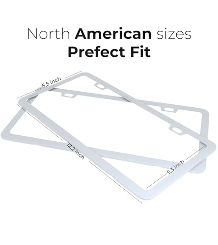 White License Plate Frame - 2-Hole Sleek Style, Stainless Steel, Premium Metal Durability, Easy Install, 2-Pack Gift Box - Matte Painted Finish - color: White(Most Pure)