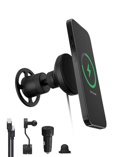 Mophie Qi2 snap+ Magnetic Wireless Charging Vent Mount - Fast 15W Qi-Enabled Charger for iPhone 17/16/15/14/13/12, Universal Car Compatibility, 30W Car Charger Adapter Included, USB-C, Black